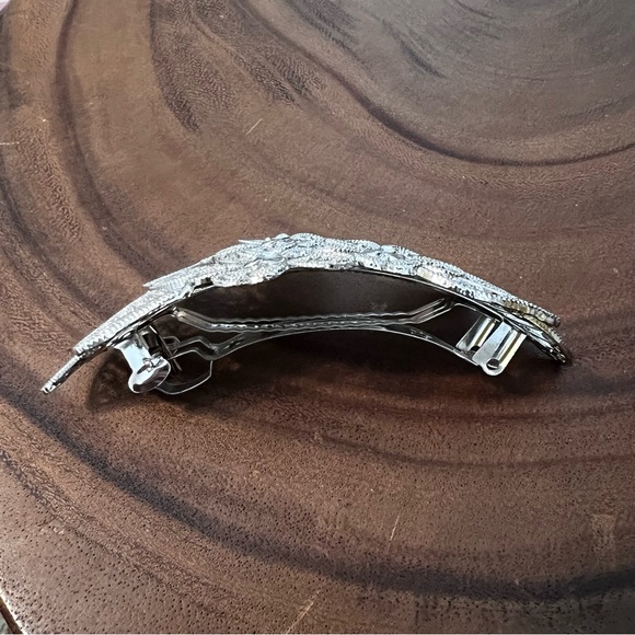 Silver Tone Floral Rhinestone Hair Clip Barrette - Picture 7 of 7
